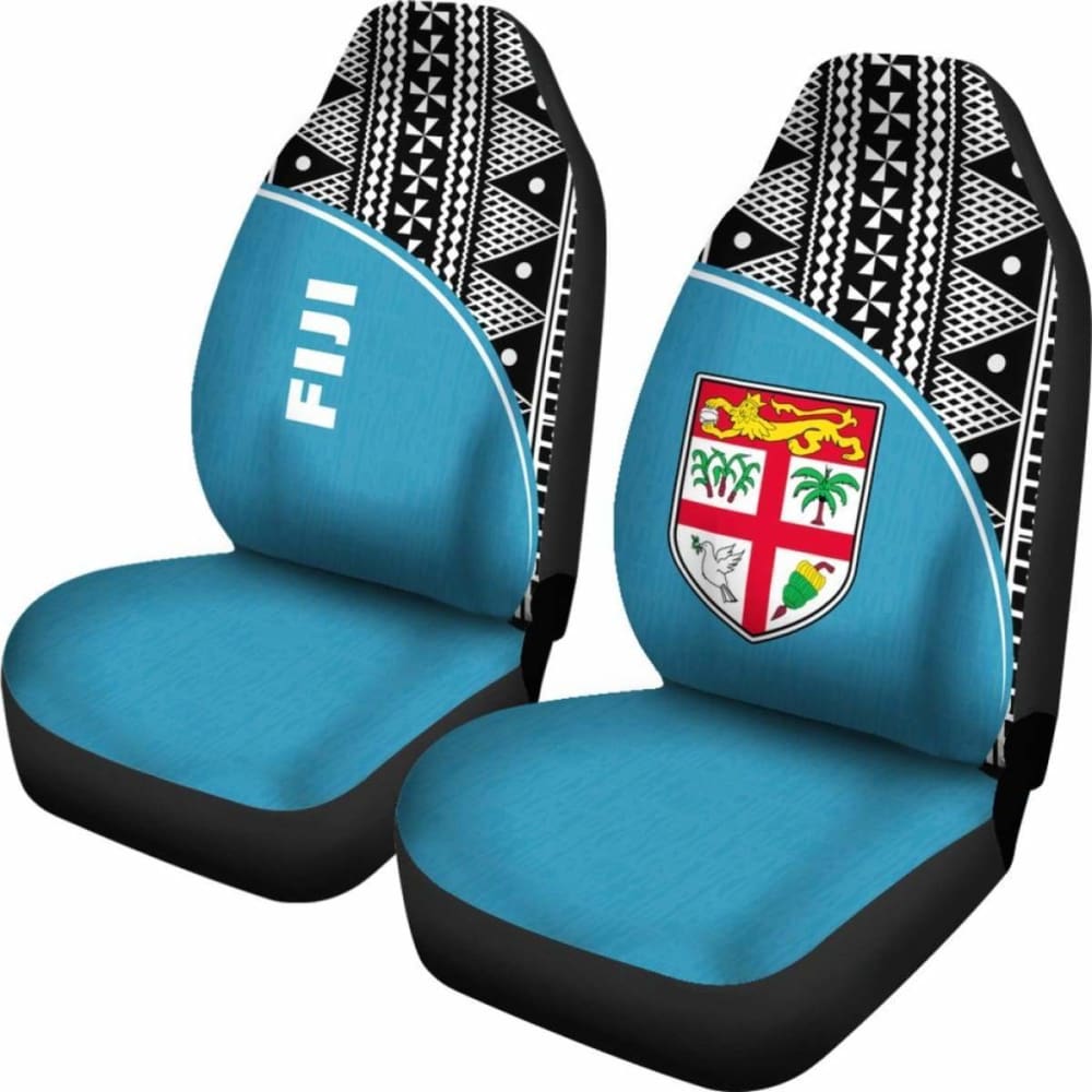 Fiji Tapa Car Seat Covers - Fiji Flag Polynesian White Curve Blue -