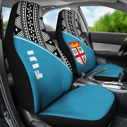 Fiji Tapa Car Seat Covers - Fiji Flag Polynesian White Curve Blue -