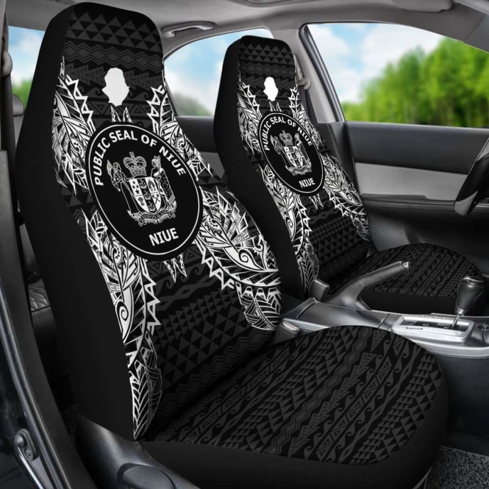Niue Car Seat Cover - Niue Seal Map Black -