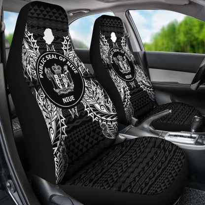 Niue Car Seat Cover - Niue Seal Map Black -