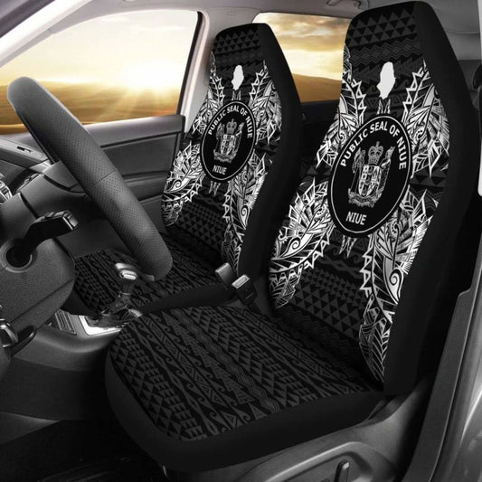 Niue Car Seat Cover - Niue Seal Map Black -
