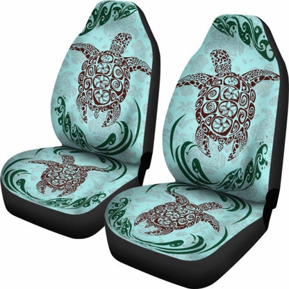 Polynesian Car Seat Covers - Turtle Tattoo Green Wave -