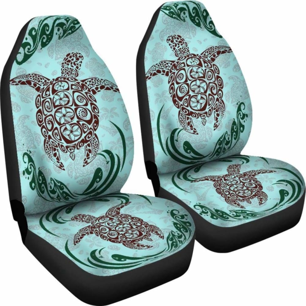 Polynesian Car Seat Covers - Turtle Tattoo Green Wave -
