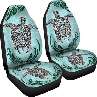 Polynesian Car Seat Covers - Turtle Tattoo Green Wave -