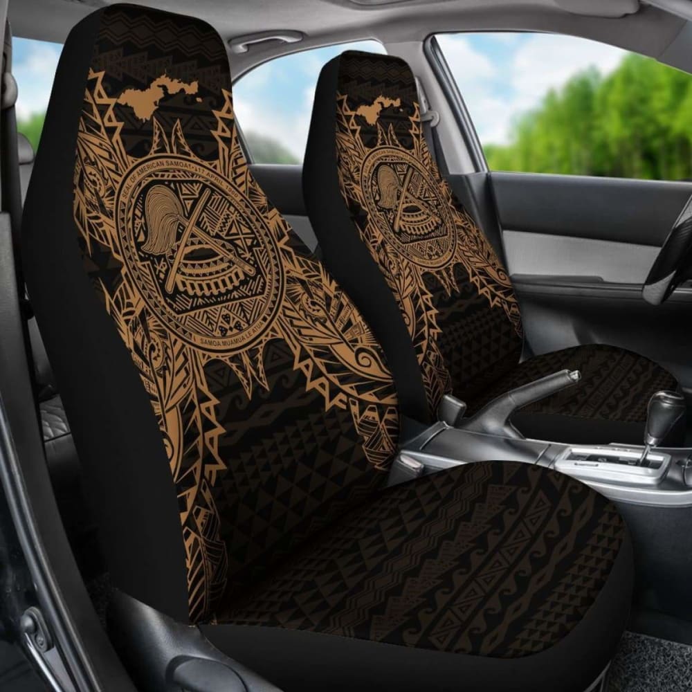 American Samoa Car Seat Covers - American Samoa Seal Map Gold -