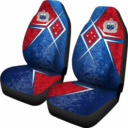 Samoa Car Seat Covers - Samoa Flag With Polynesian Patterns -