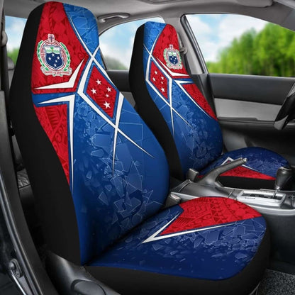 Samoa Car Seat Covers - Samoa Flag With Polynesian Patterns -