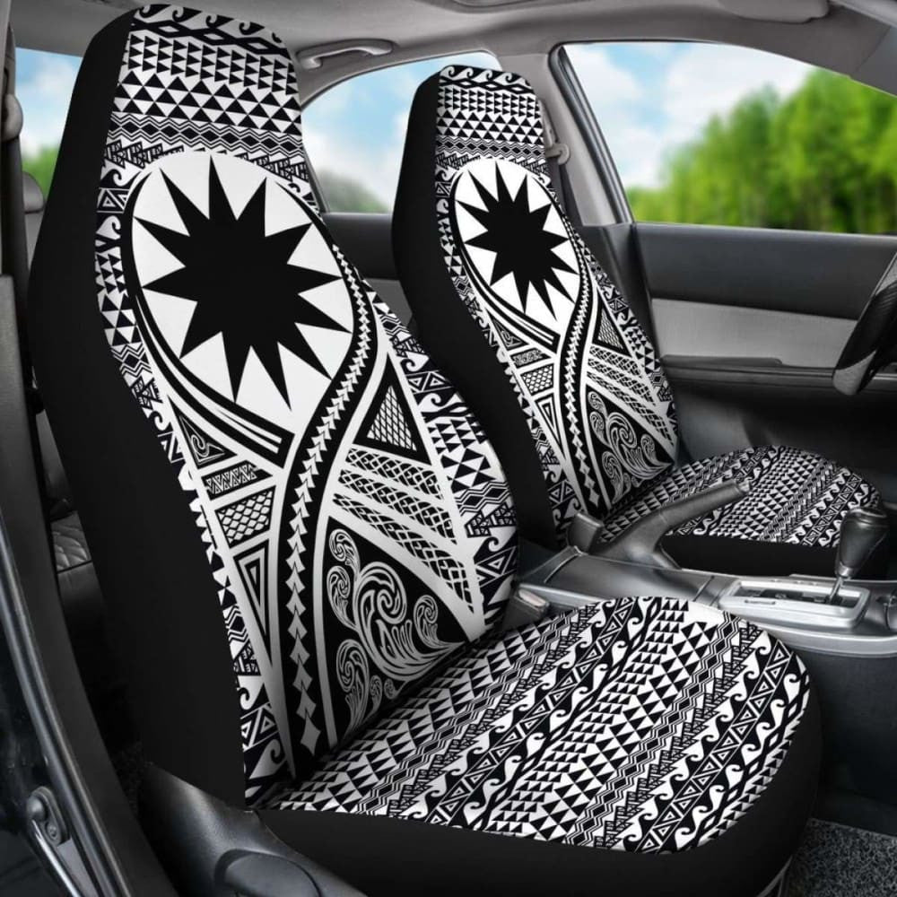 Nauru Car Seat Cover - Nauru Flag Polynesian Tattoo Black -