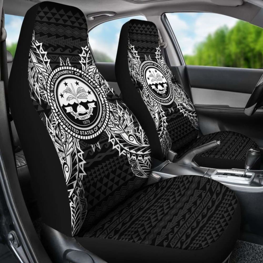 Federated States Of Micronesia Polynesia Car Seat Cover - F S M Seal Map Black -