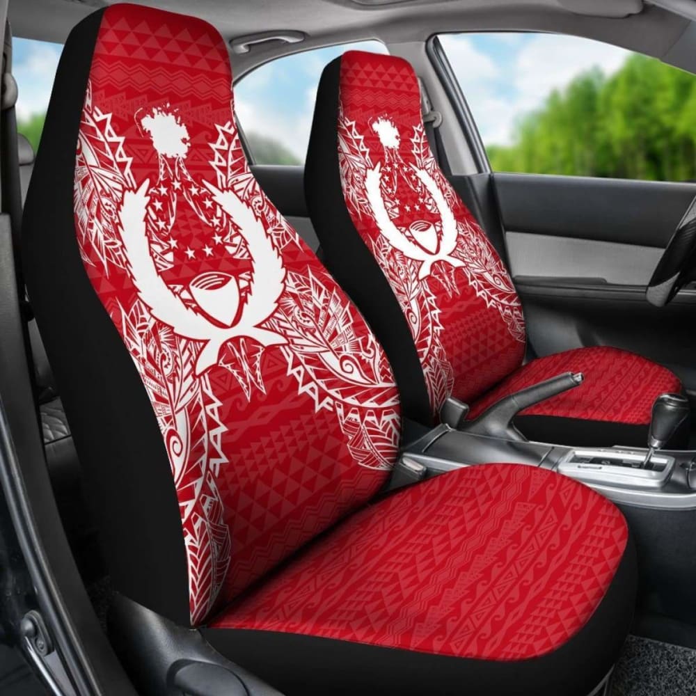 Pohnpei Car Seat Cover - Pohnpei Flag Map Red White -