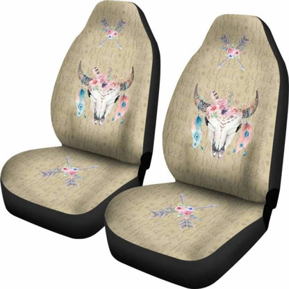 Wild And Free Dark Tan Boho Cow Skull Car Seat Covers