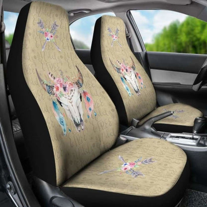 Wild And Free Dark Tan Boho Cow Skull Car Seat Covers
