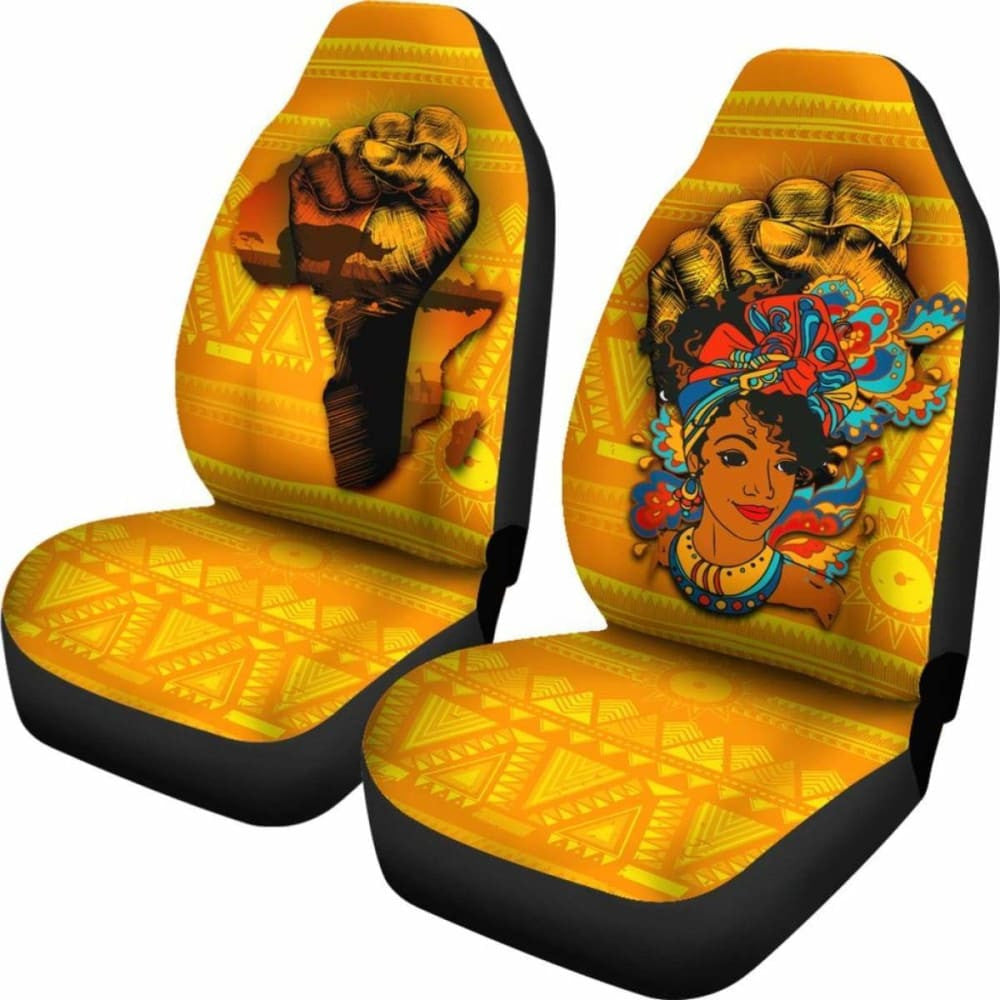 African Car Seat Covers - Black Women Power And Africa Map -