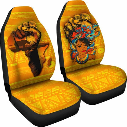 African Car Seat Covers - Black Women Power And Africa Map -