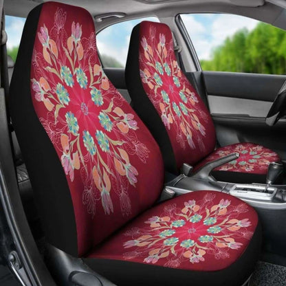 Red Mandala Flower Car Seat Covers