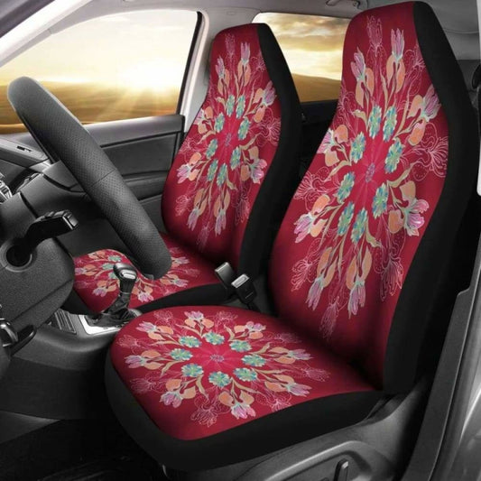 Red Mandala Flower Car Seat Covers