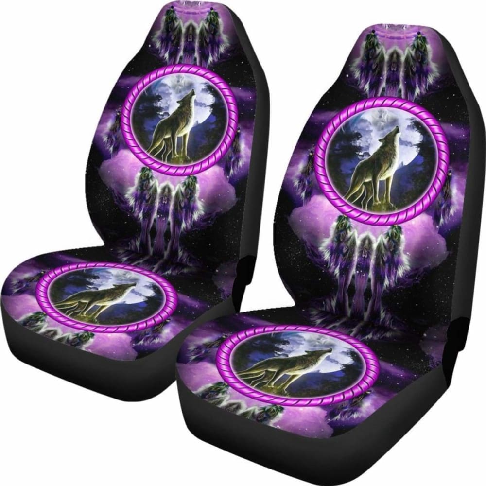 Native American Car Seat Covers - Purple Wolf -
