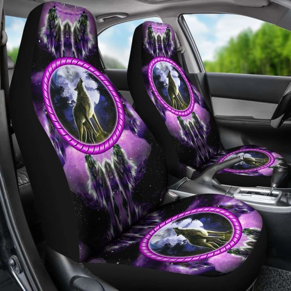 Native American Car Seat Covers - Purple Wolf -
