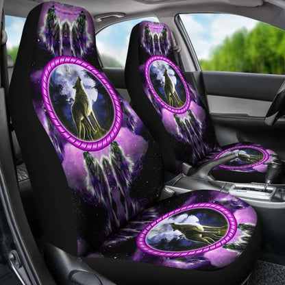 Native American Car Seat Covers - Purple Wolf -