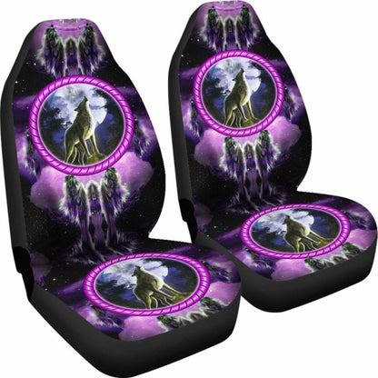 Native American Car Seat Covers - Purple Wolf -