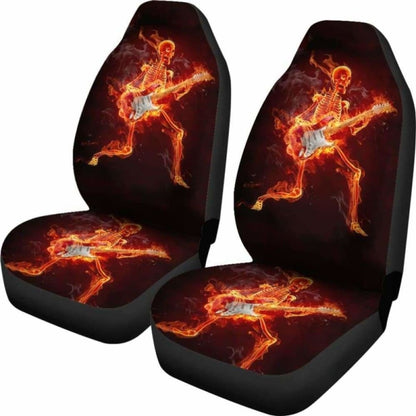 Set Of Flaming Fire Skull Car Seat Covers
