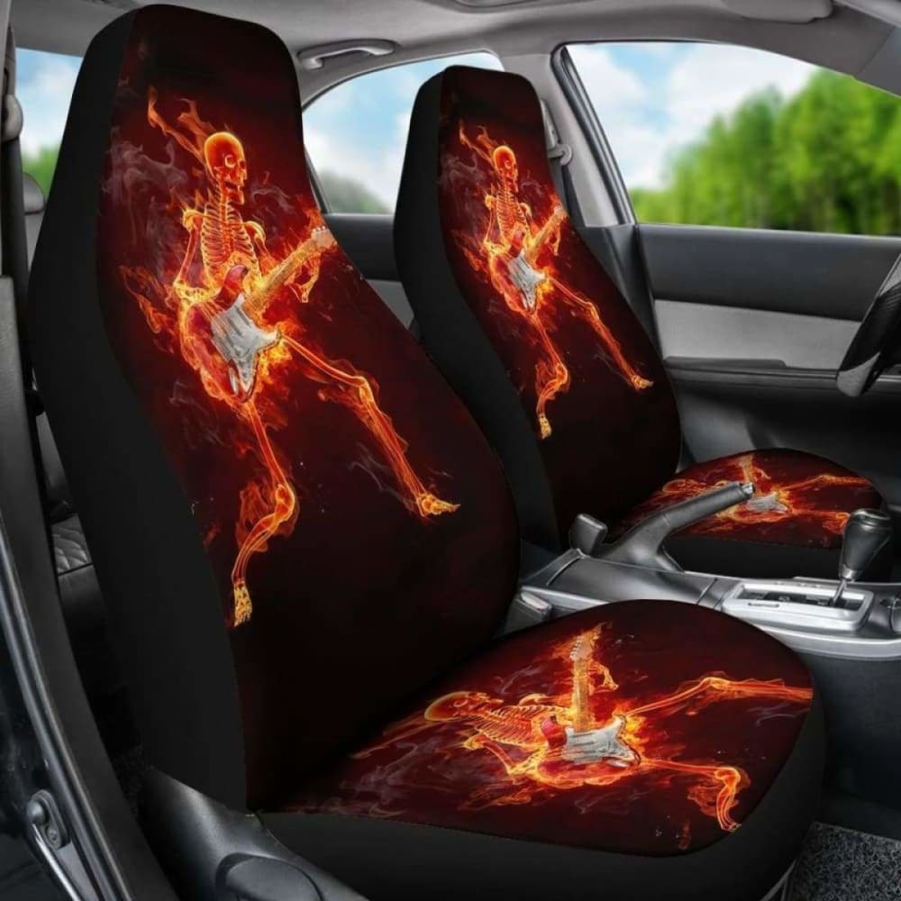 Set Of Flaming Fire Skull Car Seat Covers