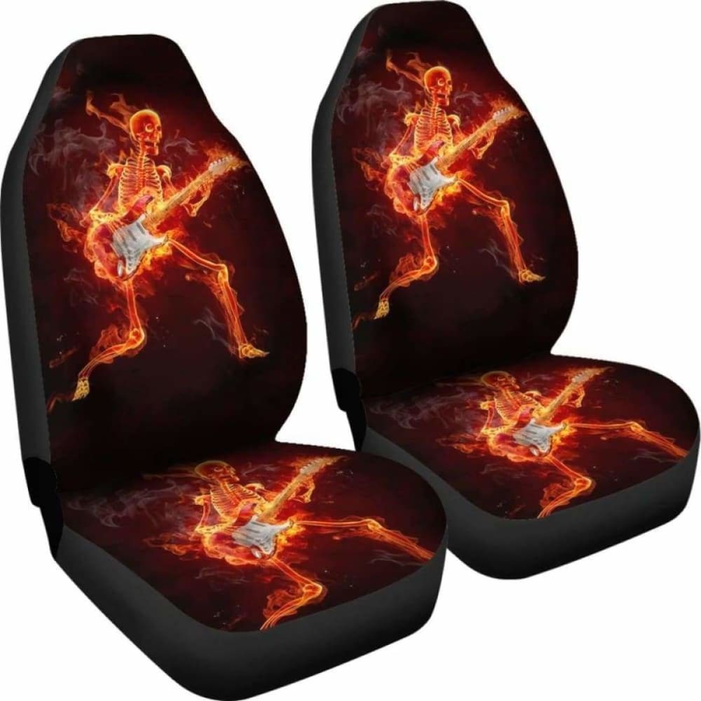 Set Of Flaming Fire Skull Car Seat Covers