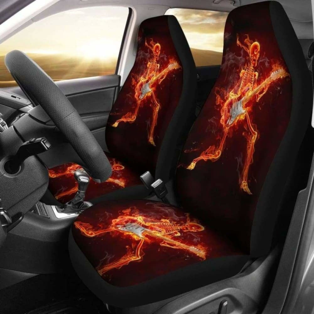 Set Of Flaming Fire Skull Car Seat Covers