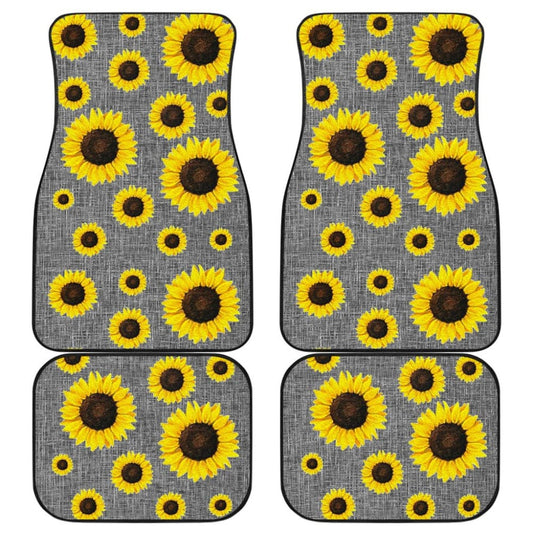 Gray Burlap Style Background With Sunflower Pattern Car Floor Mats
