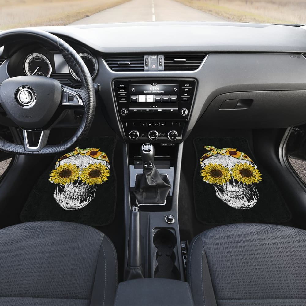 Funny Skull Sunflower Skeleton Bandana Sunflower Car Floor Mats