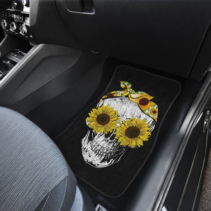 Funny Skull Sunflower Skeleton Bandana Sunflower Car Floor Mats
