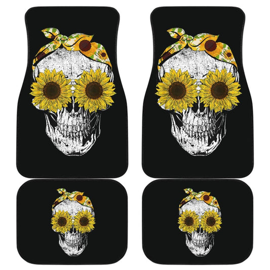 Funny Skull Sunflower Skeleton Bandana Sunflower Car Floor Mats