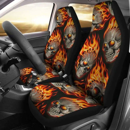 Set Of Pcs Flaming Fire Skulls Car Seat Covers