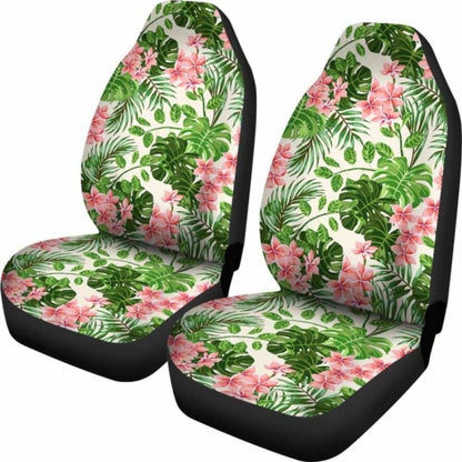 Pink And Green Tropical Car Seat Covers With Flowers