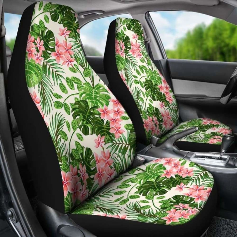 Pink And Green Tropical Car Seat Covers With Flowers