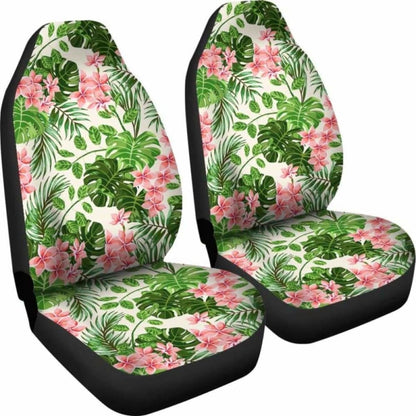 Pink And Green Tropical Car Seat Covers With Flowers