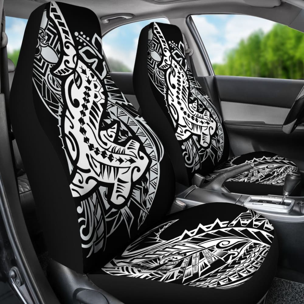Amazing Black and White Hawaiian Polynesian Shark Tattoo Car Seat Covers