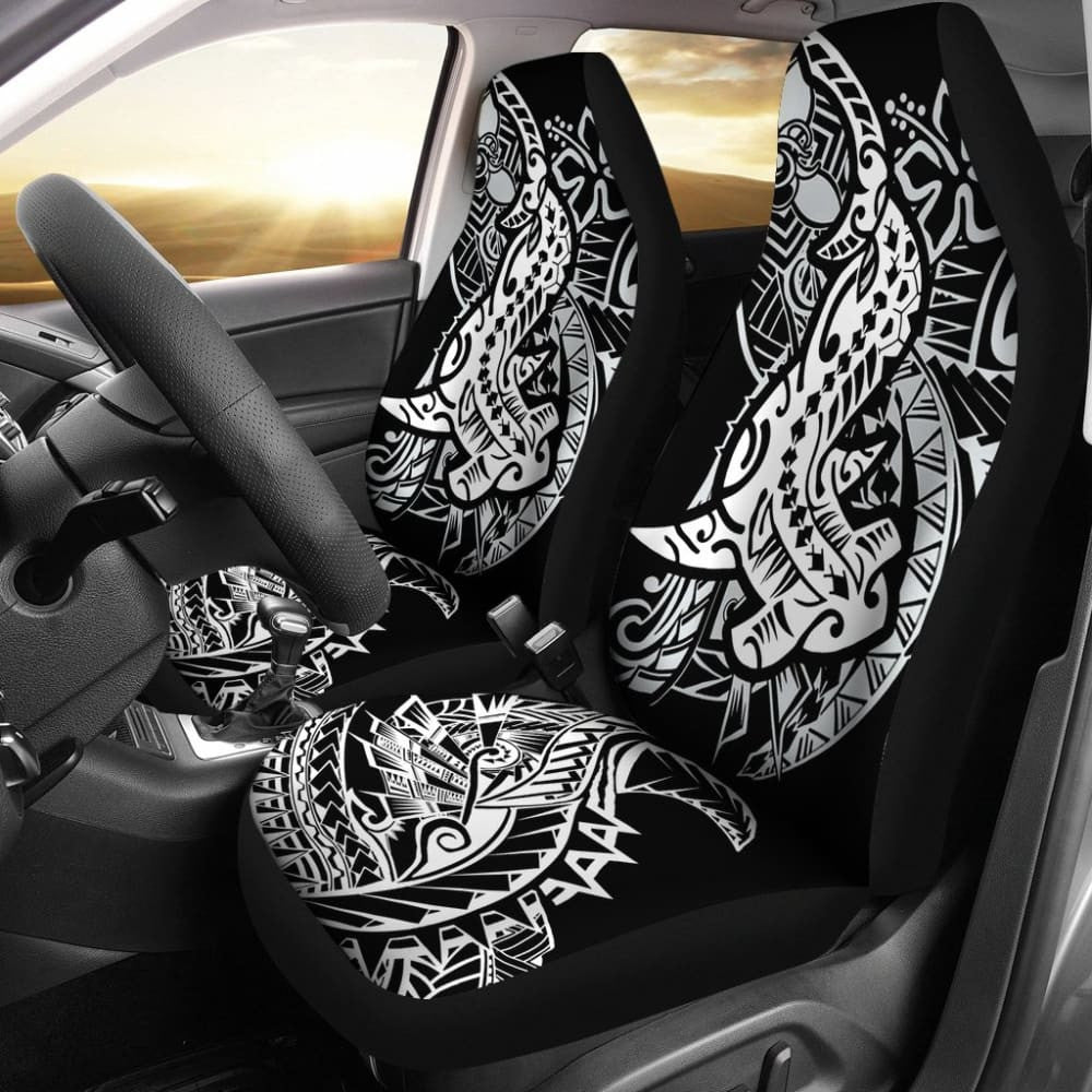 Amazing Black and White Hawaiian Polynesian Shark Tattoo Car Seat Covers