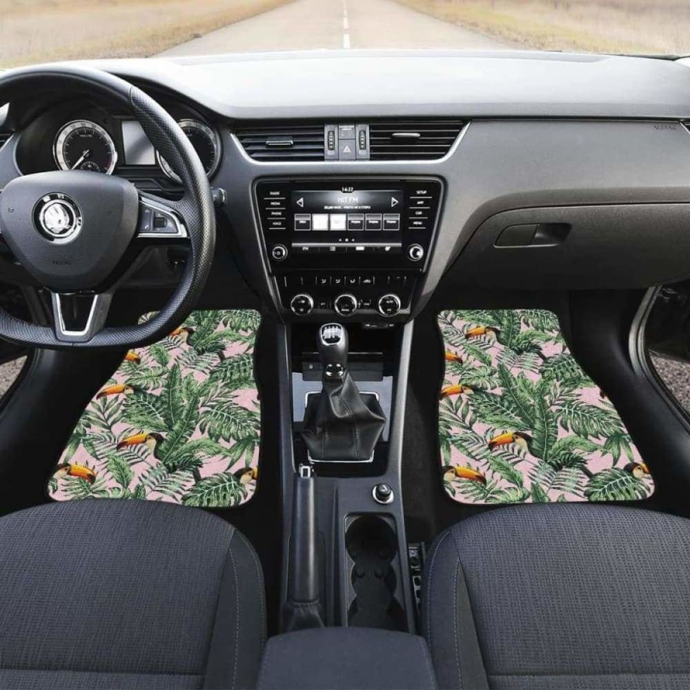 Toucan Tropical Green Jungle Palm Pattern Front And Back Car Mats