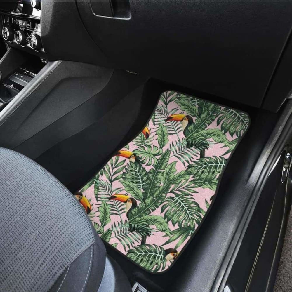 Toucan Tropical Green Jungle Palm Pattern Front And Back Car Mats