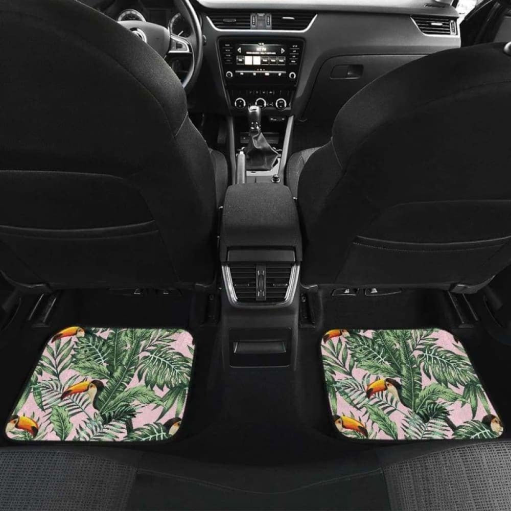 Toucan Tropical Green Jungle Palm Pattern Front And Back Car Mats