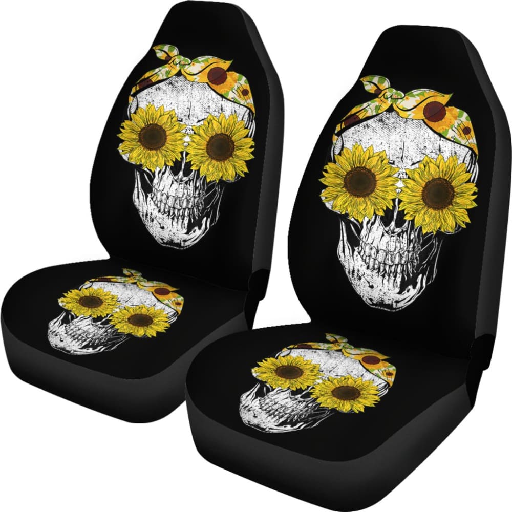 Funny Skull Sunflower Skeleton Bandana Sunflower Car Seat Covers