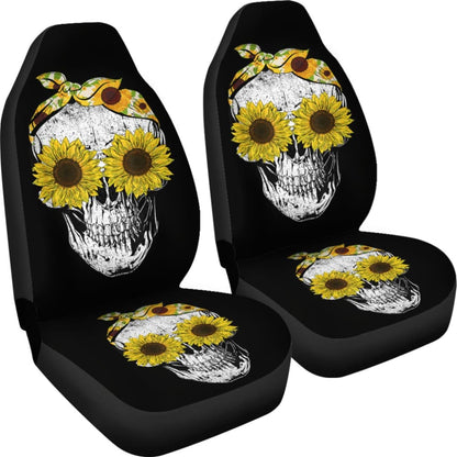 Funny Skull Sunflower Skeleton Bandana Sunflower Car Seat Covers