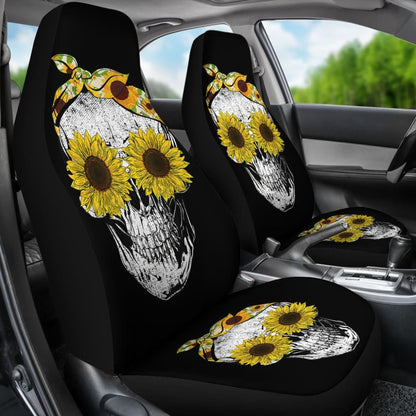Funny Skull Sunflower Skeleton Bandana Sunflower Car Seat Covers