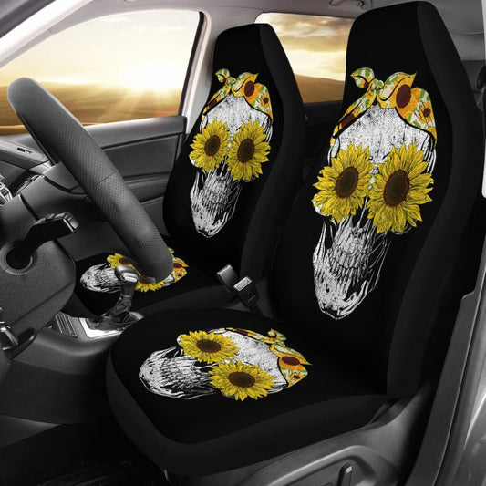 Funny Skull Sunflower Skeleton Bandana Sunflower Car Seat Covers