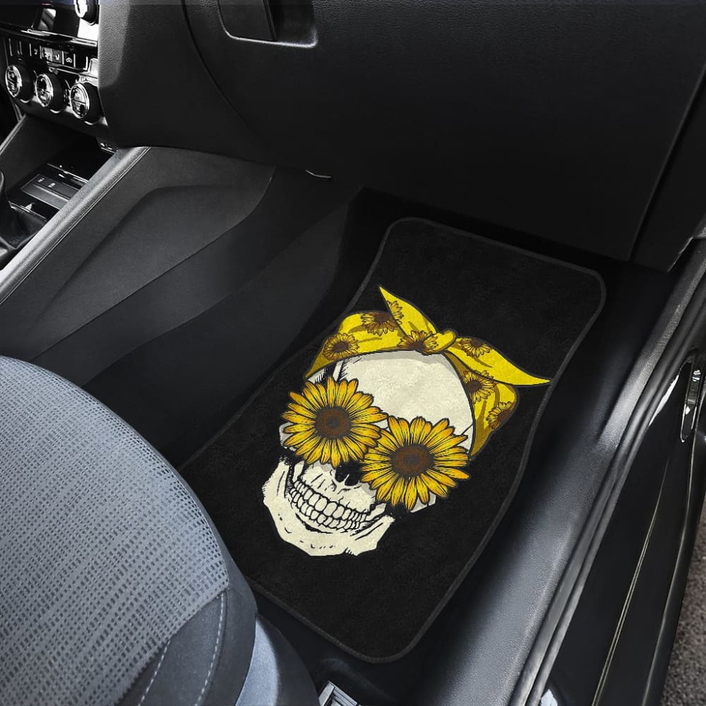 Skull Sunflower Bandana Floral Pattern Cute Car Floor Mats
