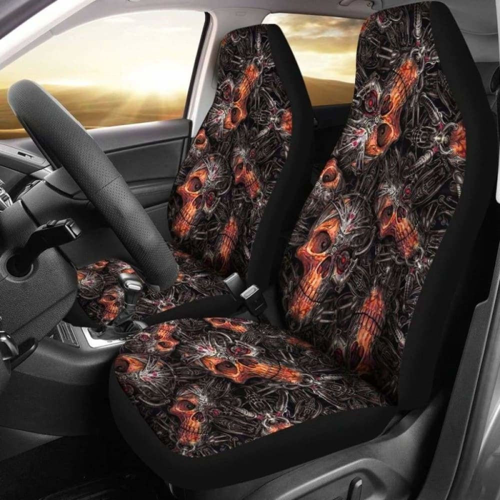 Set Of Flaming Skulls Car Seat Covers