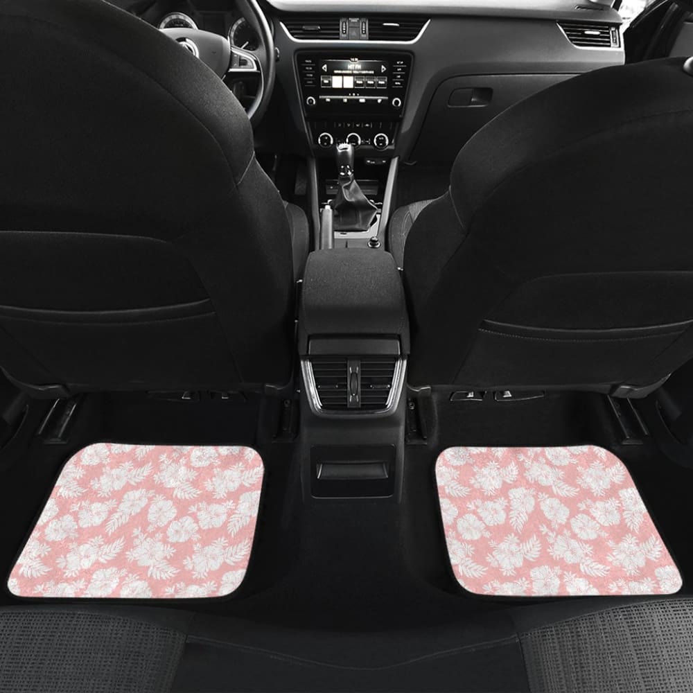 White Hibiscus Pattern Pink Background Best Gift Car Lovers Car Floor Mats