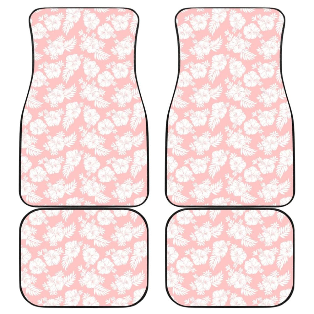 White Hibiscus Pattern Pink Background Best Gift Car Lovers Car Floor Mats