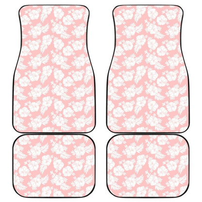 White Hibiscus Pattern Pink Background Best Gift Car Lovers Car Floor Mats